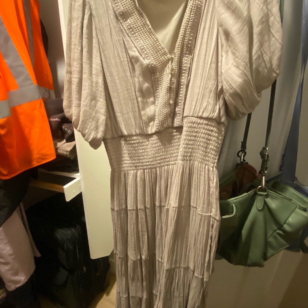 Elegant Long Sleeve Beige Dress